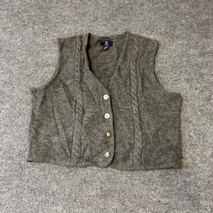 Hunt Club Sweater Vest Womens Size XL Grey Wool Cable Knit Button Front Casual